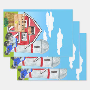 Feuille De Papier Cadeau Tracteur bleu de ferme pour MacDonald's personnali