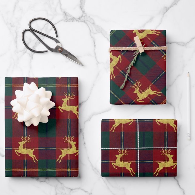 Feuille De Papier Cadeau Traditional Christmas Reindeer Plaid (Recto)