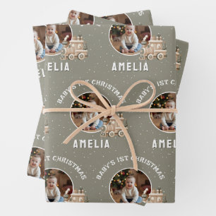 Feuille De Papier Cadeau Train de Noël de bébé 1ère année Cadeau commémorat