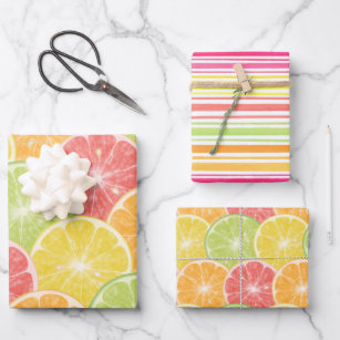 Papier cadeau motif citron, papier cadeau brillant pour printemps/été,  citrons et verdure. -  France