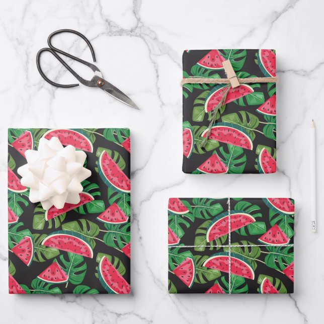 Feuille De Papier Cadeau Tranches de pastèque tropicales motif été (Recto)