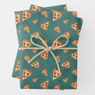 Feuille De Papier Cadeau Tranches de pizza cool motif sarcelle vintage
