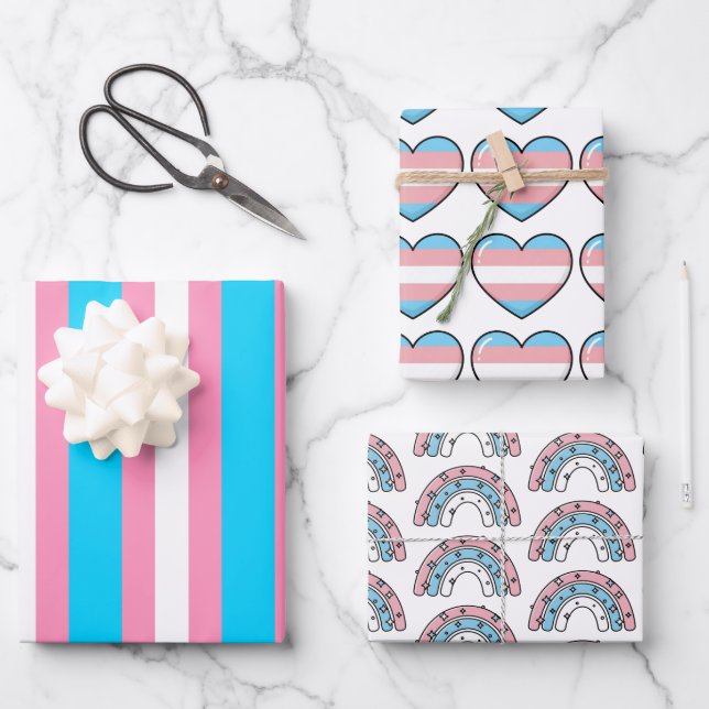 Feuille De Papier Cadeau  Transgender Hearts, Rainbows and Flag Birthday (Recto)