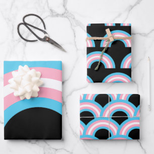 Feuille De Papier Cadeau Transgenre Rainbow Pride Noir