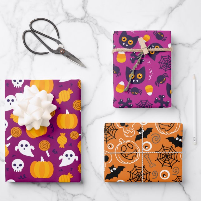 FEUILLE DE PAPIER CADEAU TREATS D'HALLOWEEN (Recto)