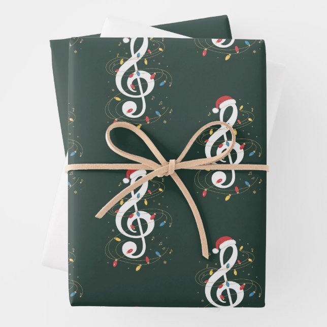 Feuille De Papier Cadeau Treble Clef Christmas Lights Musique Lover Musicie (En situation)