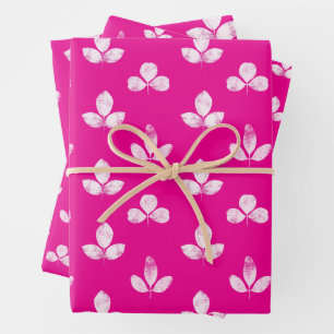 Feuille De Papier Cadeau Trèfle Blanc Fuchsia Rose