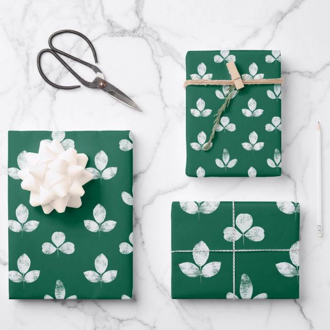 Feuille De Papier Cadeau Trèfle Blanc Vert (Recto)