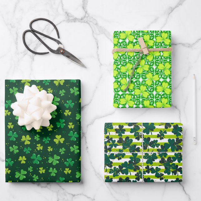 Feuille De Papier Cadeau Trèfle vert irlandais  (Recto)