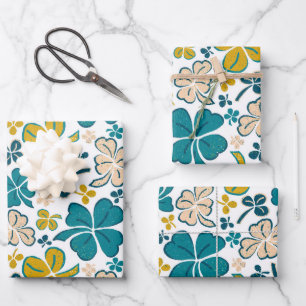 Feuille De Papier Cadeau Trèfles Chanceux Verts Shamrocks Jour de la Saint-