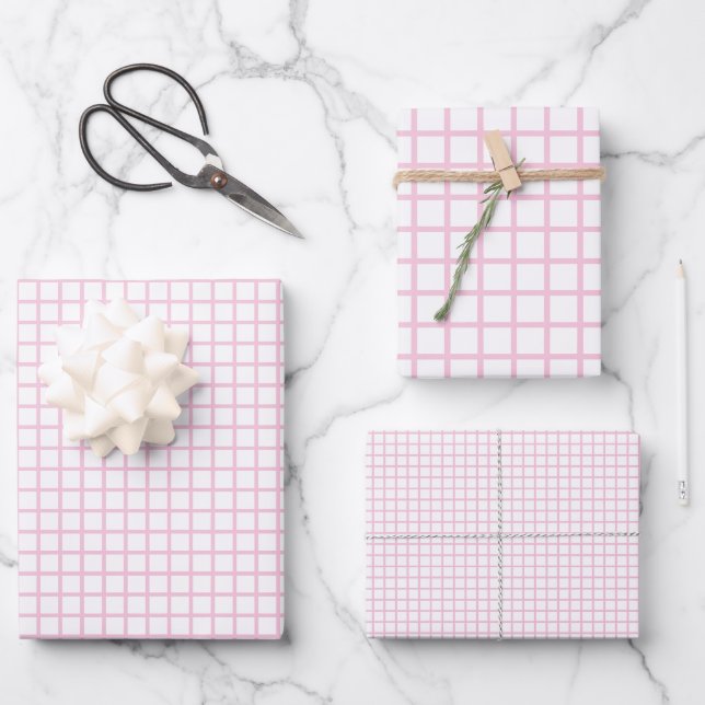 Feuille De Papier Cadeau Treillis Rose Clair - Blanc (Recto)