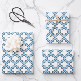 Feuille De Papier Cadeau Trellis Blanc et Bleu Bébé, Treillis, Quatrefeuill