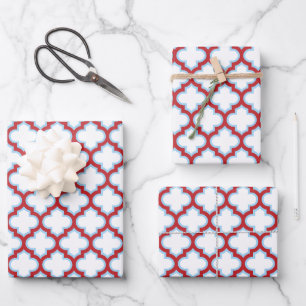 Feuille De Papier Cadeau Trellis blanc et rouge, treillis, Quatrefoil