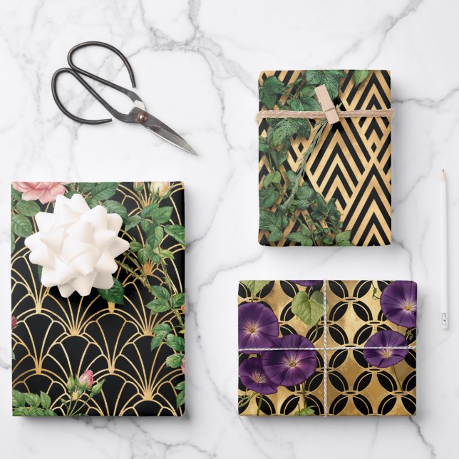 Feuille De Papier Cadeau Trellis du jardin doré (Recto)
