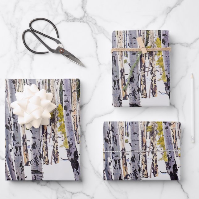 Feuille De Papier Cadeau Trembles dans la Forêt (Recto)