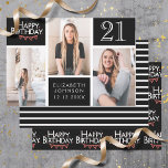 Feuille De Papier Cadeau Trendy Black White Photo Collage 21st Birthday<br><div class="desc">Wrap up those gifts in style with this co-ordinated birthday paper pack. The first sheet features a trendy photo collage design which has space for three photographs. You can add the name of the person celebrating their birthday as well as their age and birthday date. The second sheet is a...</div>
