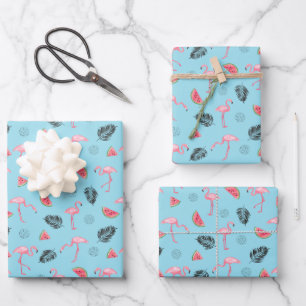Feuille De Papier Cadeau Trendy Tropical Flamingo & Watermelon Pattern