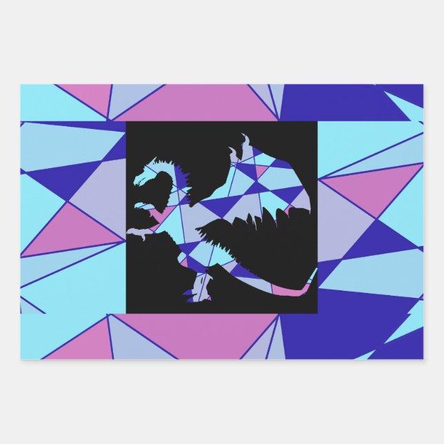 Feuille De Papier Cadeau Triangle abstrait bleu rose violet  (Devant 3)