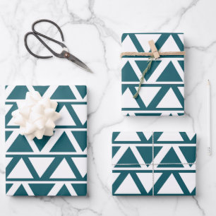 Feuille De Papier Cadeau Triangle bleu blanc géométrique