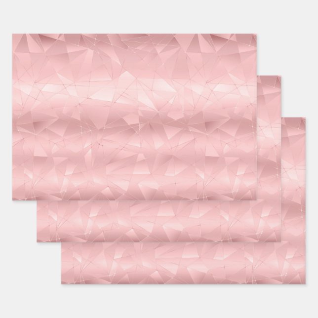 Feuille De Papier Cadeau Triangle géométrique rose glamour tendance chic  (Lot)