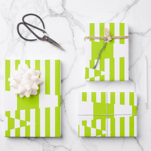 Feuille De Papier Cadeau Triangle - Lime vert et blanc (Recto)