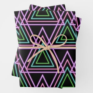 Feuille De Papier Cadeau Triangles géométriques néon rétro des années 80 co