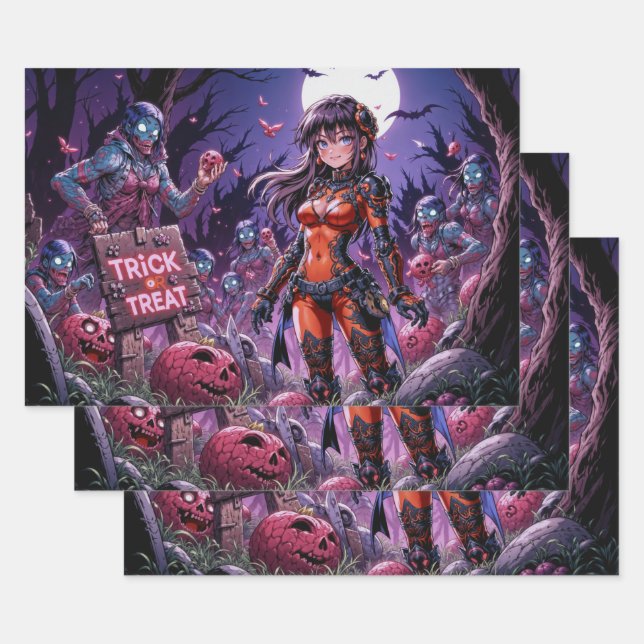 Feuille De Papier Cadeau Trick ou traiter Halloween Zombies distribuer le c (Lot)