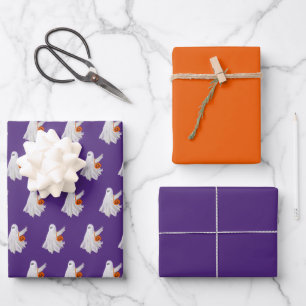 Feuille De Papier Cadeau Trick Ou Traiter Le Fantôme Avec Le Bouchon Citrou