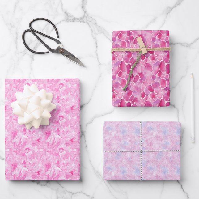 Feuille De Papier Cadeau Trio Abstrait Rose  (Recto)