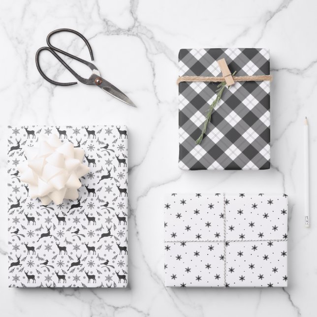 Feuille De Papier Cadeau Trio de cerfs de bois | Coordination des vacances (Recto)