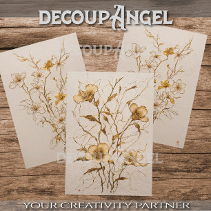 Feuille De Papier Cadeau Trio de fleurs d'or - Découpage -