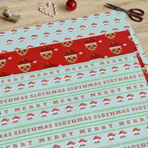 Feuille De Papier Cadeau Trio de paresseux de Noël Joyeux Noël au paresseux