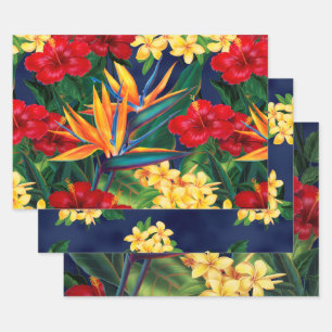 Feuille De Papier Cadeau Trio floral hawaïen du paradis tropical
