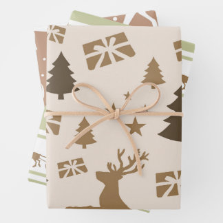 Feuille De Papier Cadeau Trio Motif Pastel moderne de Noël