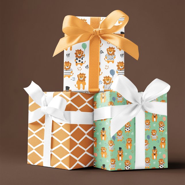Feuille De Papier Cadeau Trio Motif sans couture de Lion amusant (Créateur téléchargé)