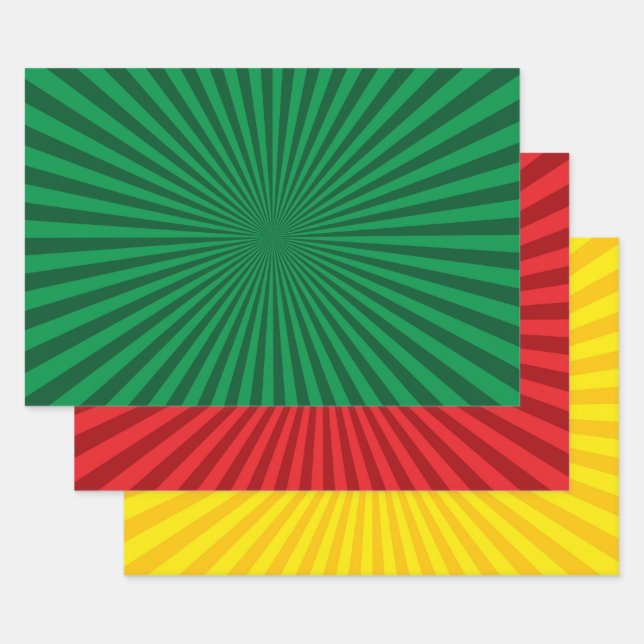 Feuille De Papier Cadeau Trio Motif Sunburst dynamique (Lot)