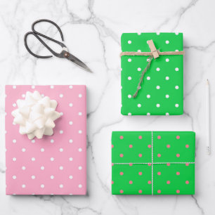 Feuille De Papier Cadeau Trio Pois rose et vert