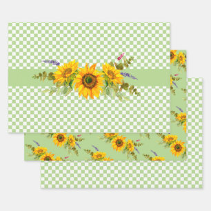 Feuille De Papier Cadeau Trio tournesol et damier