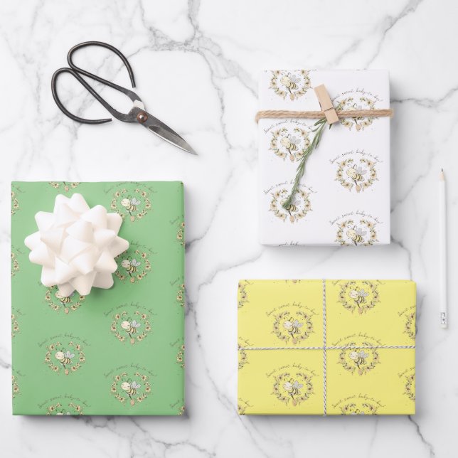 Feuille De Papier Cadeau Trio Whimsical Bee Wreath (Recto)