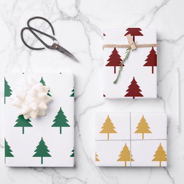 Feuille De Papier Cadeau Trois couleurs de l'arbre de Noël (Recto)