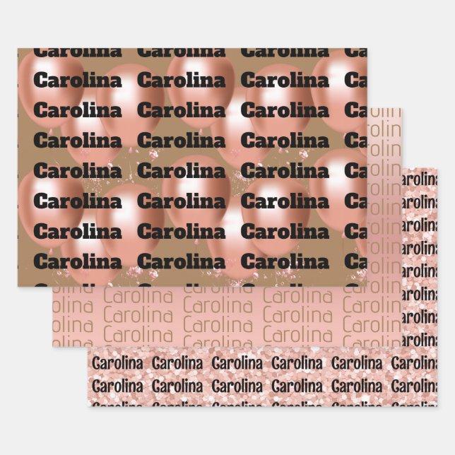 Feuille De Papier Cadeau Trois designs différents Votre nom Couleur féminin (Lot)