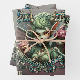 Feuille De Papier Cadeau Trois fées, les compagnons du coeur magique.