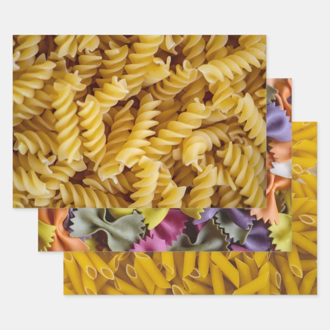 Feuille De Papier Cadeau Trois Pâtes Photos Penne Fusilli Farfalle (Lot)