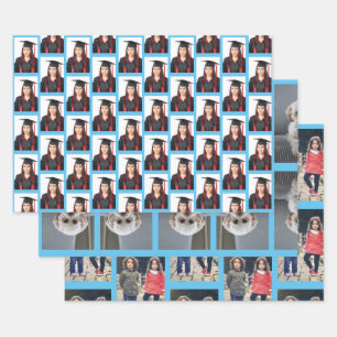Feuille De Papier Cadeau Trois photos uniques personnalisées
