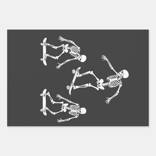 Feuille De Papier Cadeau Trois skateboard Éffrayant Skeleton Halloween (Devant)