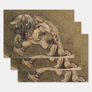 Feuille De Papier Cadeau "Troll de ferme" par l'artiste suédois John Bauer