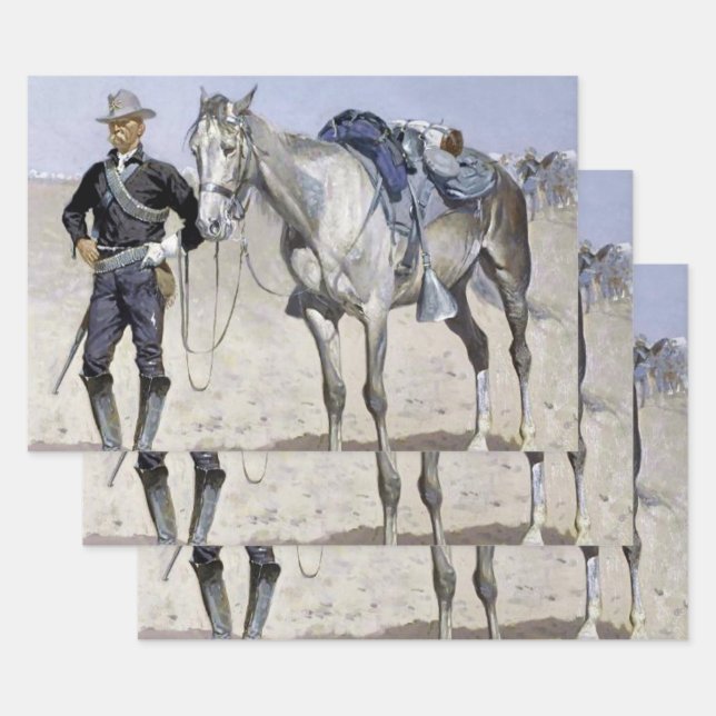 Feuille De Papier Cadeau Trooper des Plaines par Frederic Remington (Lot)