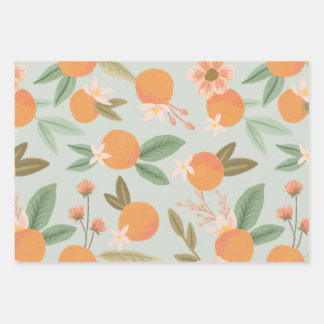 Feuille De Papier Cadeau Tropical Citrus Floral Mint Green