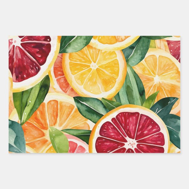Feuille De Papier Cadeau Tropical Citrus Orange Fruit Slices (Devant 2)