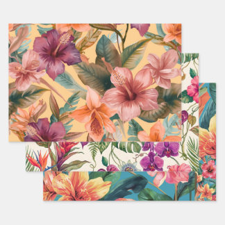 Feuille De Papier Cadeau Tropical Floral Wrapping Paper Sheets – 3 Pack 